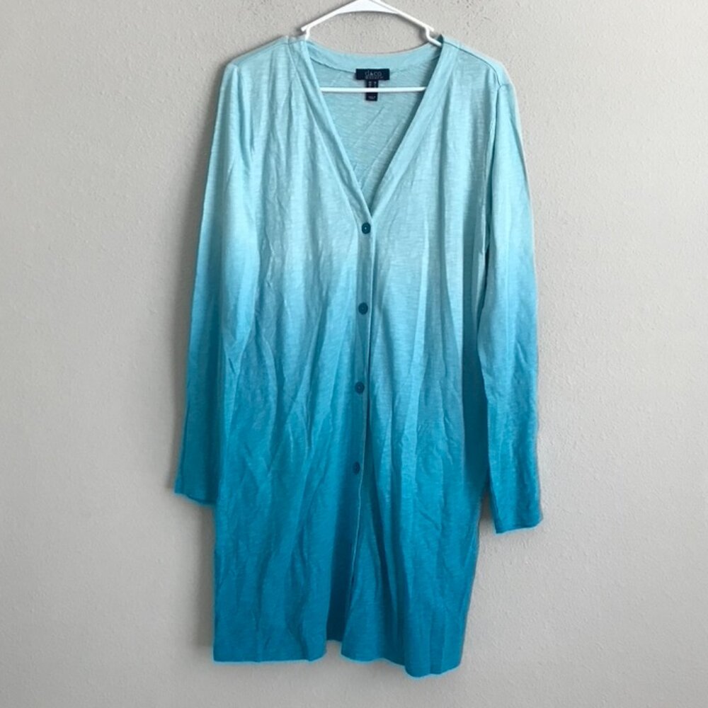 Denim & Co. By the Beach Dip Dye Knit Cardigan - Light Aqua (Sz) a596368
